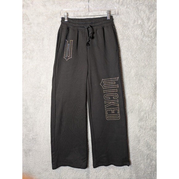 Wicked Elphaba Glinda Rhinestones Black Wide Leg Sweatpants XXS NWOT - Picture 1 of 9